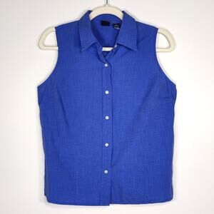 GAP Sleeveless Button Up Shirt Blue Cotton Poplin Collared Top M Coastal Prep